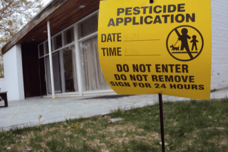 Yellow warning flags cropped up around campus when the College was spraying 2,4-D in 2013.