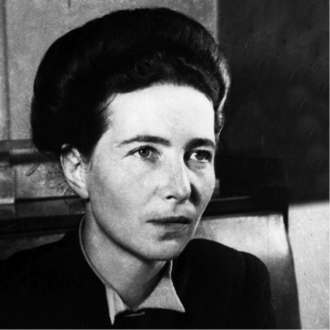 Photograph of Simone de Beauvoir.